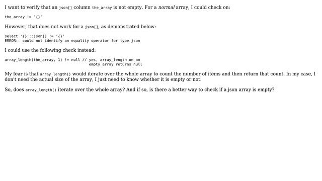 Databases: What is the fastest way to verify that a json[] array is not empty? смотреть онлайн