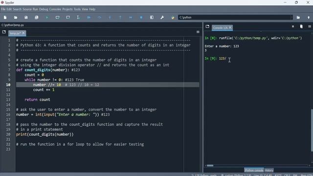 Python 63: A function that counts and returns the number of digits in an integer смотреть онлайн