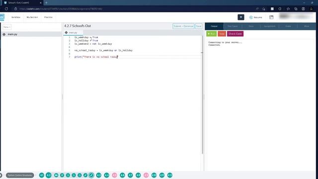 4.2.7 School's Out codehs python смотреть онлайн