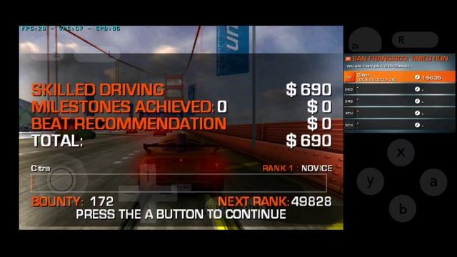 NFS: Run, 3ds on Android, Citra emulator Android, Snapdragon 720g, 3x resolution. смотреть онлайн
