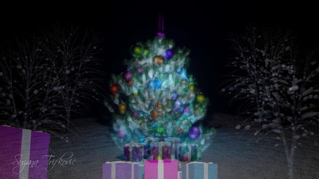 Snow Covered Christmas Tree with Gifts and Lights смотреть онлайн