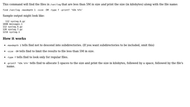 Ubuntu: How to find the files less than 5 MB in /var/log/ and display with the size of file? смотреть онлайн