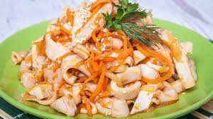 Морковь по-корейски со спаржей и кальмарами смотреть онлайн