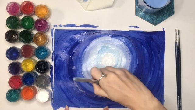 Ночное небо в лесу. Как нарисовать взгляд в небо. Мастер-класс для детей. Гуашь. смотреть онлайн