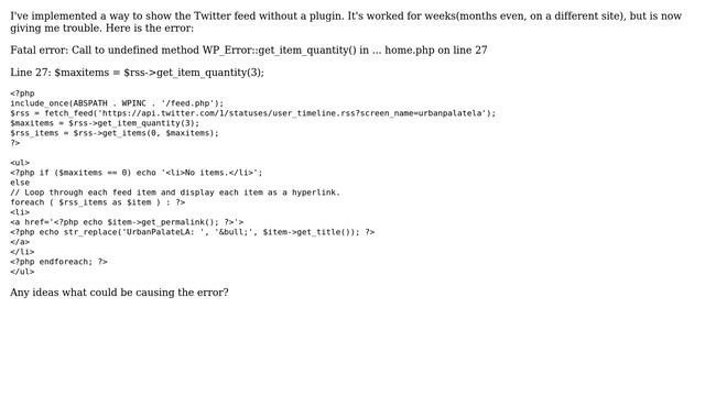 Wordpress: Fatal error: Call to undefined method WP_Error::get_item_quantity() (2 Solutions!!) смотреть онлайн