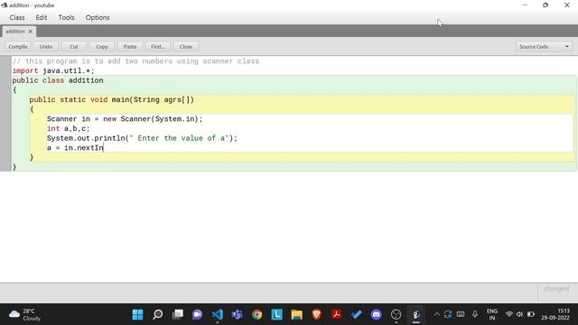 Simple code for addition using scanner class in java. смотреть онлайн