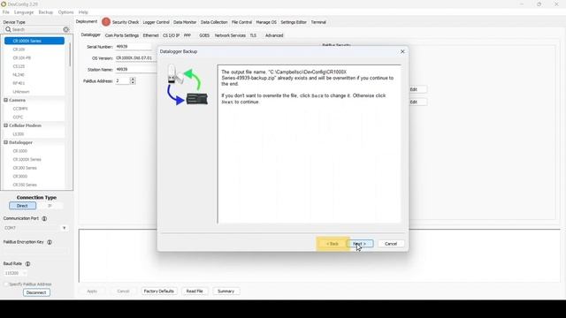 Backing Up and Restoring Data Logger Settings and Files Using Device Configuration смотреть онлайн