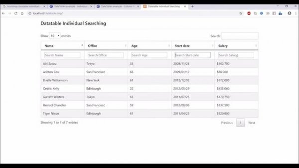 Individual Column Search on Top in Datatable | Bootstrap Datatable | JQuery
