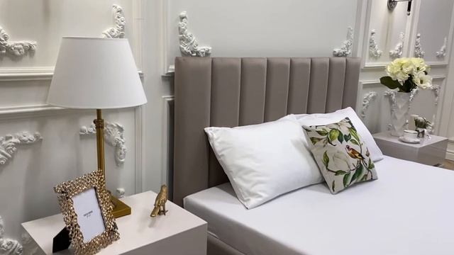 Кровать двуспальная с мягким изголовьем 160х200 серо-бежевая Вега смотреть онлайн