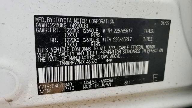 TOYOTA RAV4 Year: 2022 VIN: JTMMWRFV7ND146323 смотреть онлайн