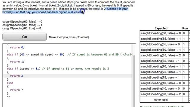 Java CodingBat Logic-1 caughtSpeeding смотреть онлайн