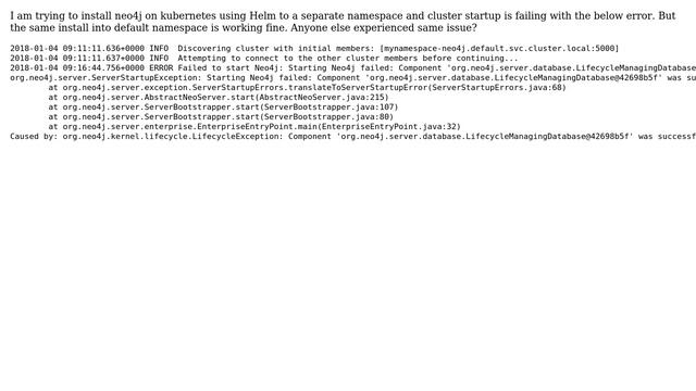 Error deploying neo4j cluster on Kubernetes namespace смотреть онлайн