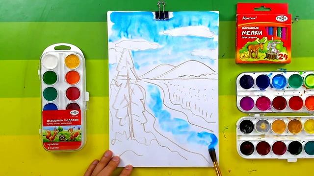 Рисуем речной пейзаж - Рисуем красками смотреть онлайн