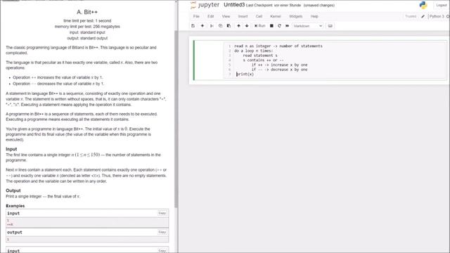 Solving problems on codeforces.com with Python - 800 "282A - Bit++" смотреть онлайн