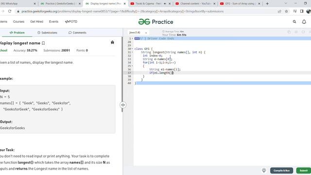 GFG - Display longest name using java смотреть онлайн