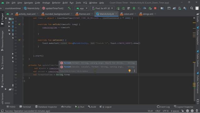 45) كورس برمجة تطبيقات الأندرويد بالكوتلن - Count Down Timer App -3 - update timer text смотреть онлайн