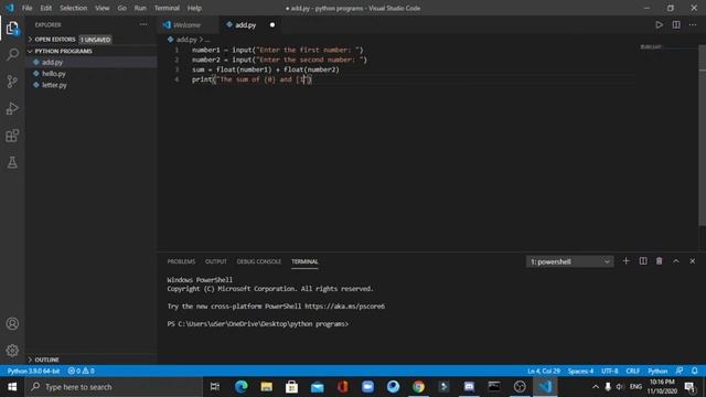 Make a simple program to add two numbers using Python. смотреть онлайн