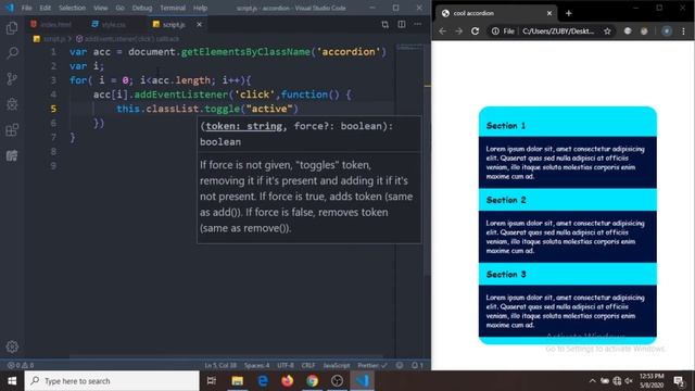 Animated accordion using vanilla Javascript( plain javascript ) смотреть онлайн
