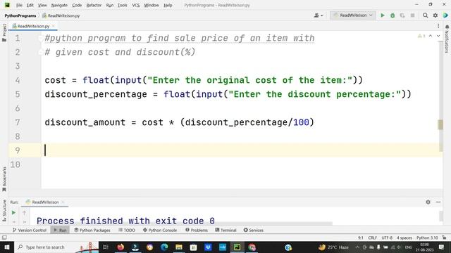 Python program to find sale price of an item with given cost and discount (%) | In Hindi смотреть онлайн