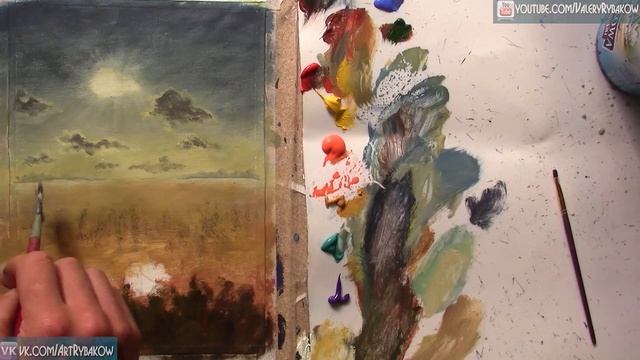 «МАКОВОЕ ПОЛЕ НА ЗАКАТЕ» как нарисовать летний пейзаж? АКРИЛ! Мастер-класс ДЕМО смотреть онлайн