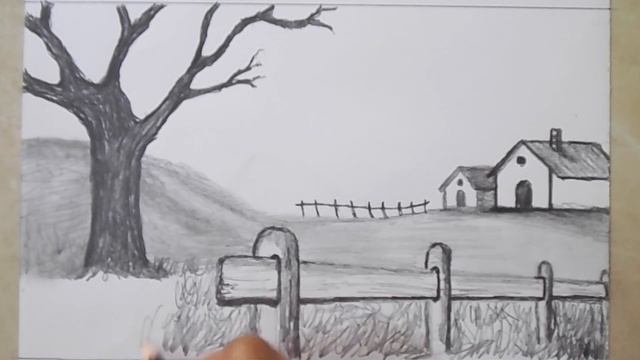 beautiful nature drawing, easy sketches to draw with pencil, house scenery sketch смотреть онлайн