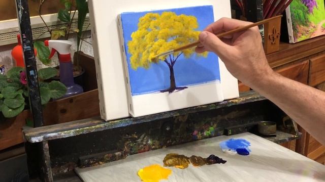 Pintura em tela para iniciantes - ipê amarelo. смотреть онлайн
