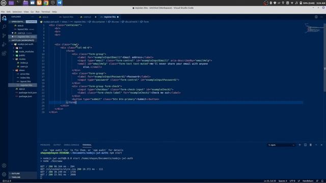NodeJS JWT User Authentication | 2: Create Register Route and Page with Handlebars View Engine смотреть онлайн