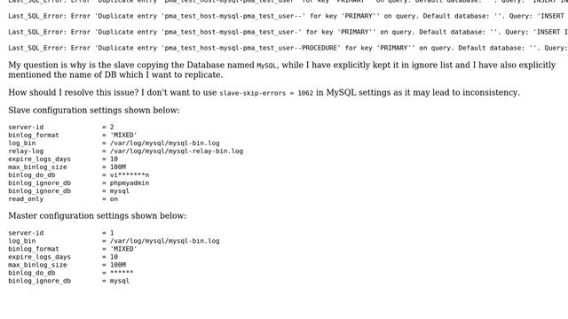 Databases: Mysql replication broken due to 'Duplicate entry' with error code 1062 on slave server смотреть онлайн