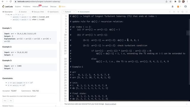Leetcode 978. Longest Turbulent Subarray - Dynamic Programming смотреть онлайн