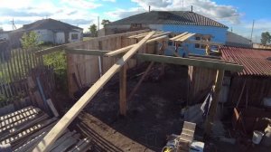 Стройка. Сарай на столбах. Размер 5х8. Часть 3. Стропила. Обрешётка. Профнастил С-20.