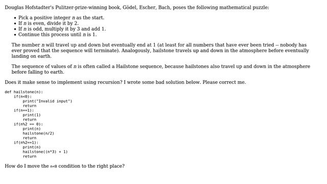 Code Review: hailstone sequence using recursion in python смотреть онлайн