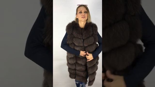 Песцовый жилет 90 см кубики темный капучино! размерр 42-56 смотреть онлайн