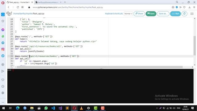 CREATE API WITH PYTHON AND FLASK di IMPLEMENTASIKAN pada PYTHONANYWHERE.COM смотреть онлайн