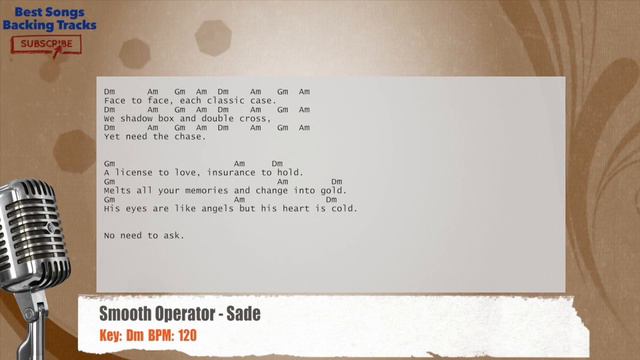 🎙 Smooth Operator - Sade Vocal Backing Track with chords and lyrics смотреть онлайн