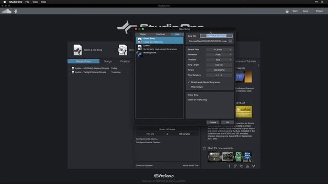 Studio One - Preferences (New Song, Templates, Sample Rate, Etc.)