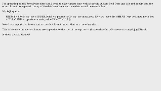 Wordpress: Export SQL query based on custom field? смотреть онлайн