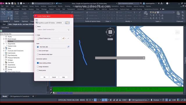 Criação Superfície a partir de 3D Sólido usando FEATURE LINES no AutoCAD Civil 3D 2023 смотреть онлайн