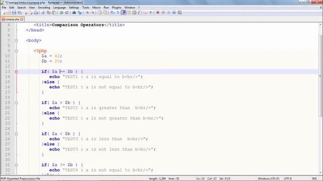PHP - Comparison Operators смотреть онлайн