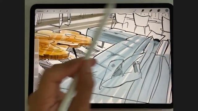 How to colour an interior sketch in Procreate (Full Tutorial)/Digital sketching on iPad смотреть онлайн