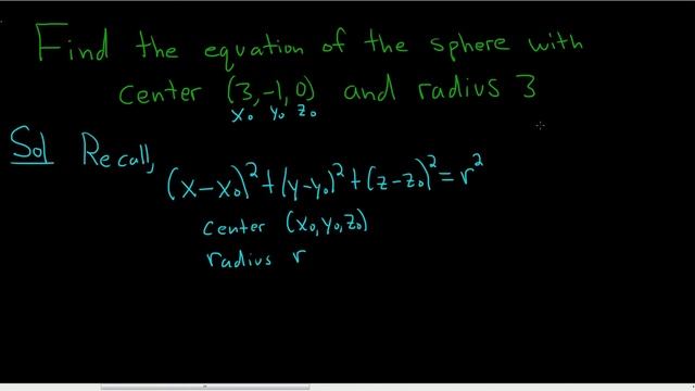 Equation of Sphere with Radius 3 and Center (3, -1, 0) смотреть онлайн
