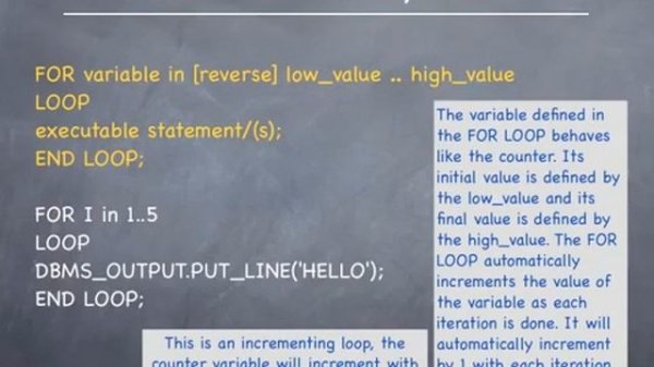 PL19  PL SQL Tutorial   For LOOP construct Theory