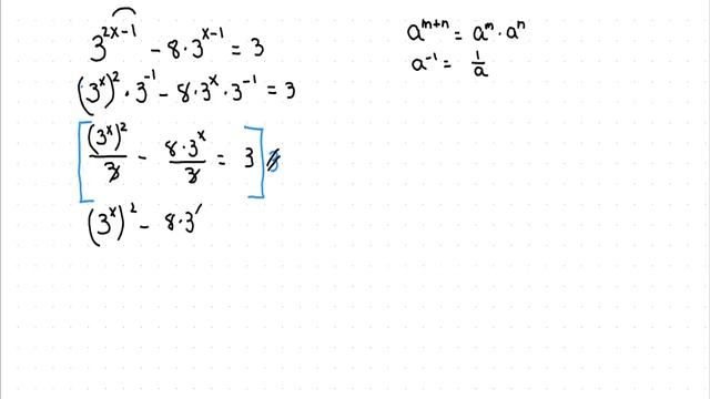 Ecuaciones Exponenciales 3^(2x-1)-8*3^(x-1)=3 смотреть онлайн