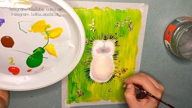 Осенняя открытка с ёжиком и астрами? Autumn card with hedgehog and asters.Acrylic drawing with pota смотреть онлайн