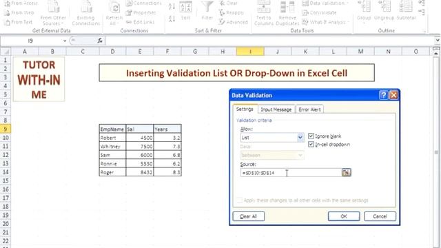 MS Excel : Inserting Validation List OR Drop-Down in Excel Cell смотреть онлайн