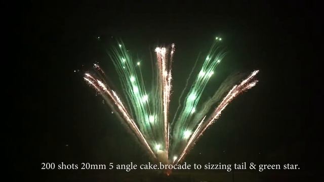 G.D Fireworks - 200 shots 20mm 5 angle cake brocade to sizzing tail & green star смотреть онлайн