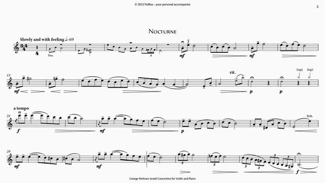 George Perlman: Israeli Concertino For Violin - Piano Accompaniment 442Hz
