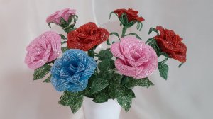 ?Розы из бисера и рубки.Мастер класс._Roses from beads and the cabin. Master class.?