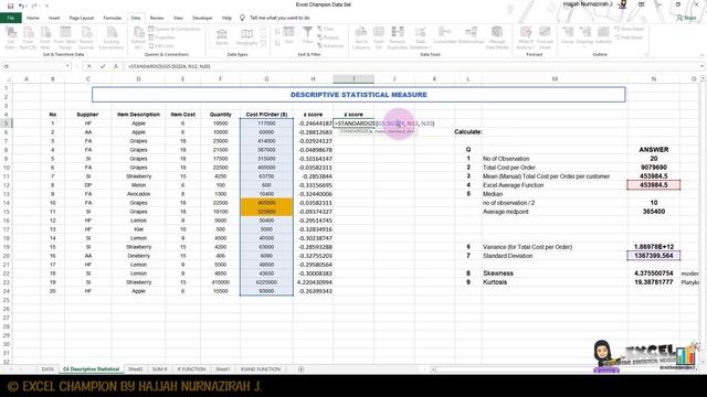 Lesson 4 - Excel Descriptive Statistical Measure | Z-Score :: Extra Part смотреть онлайн