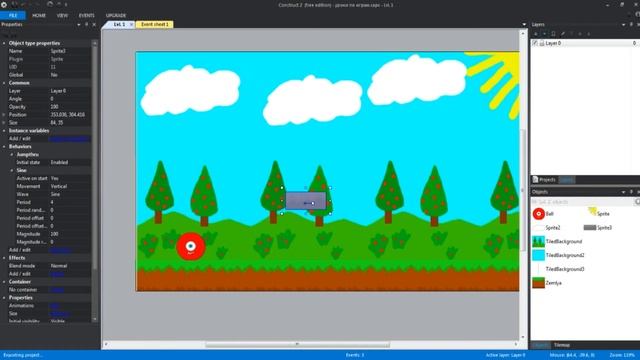 Уроки по Construct 2! #2 Движущиеся платформы и невидимые границы уровня!