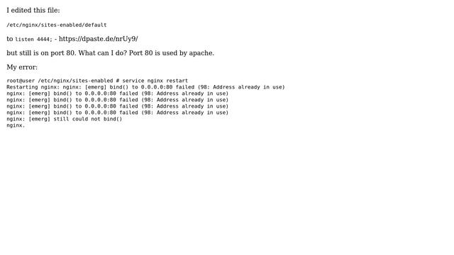nginx is still on port 80 - bind() to 0.0.0.0:80 failed (98: Address already in use) смотреть онлайн